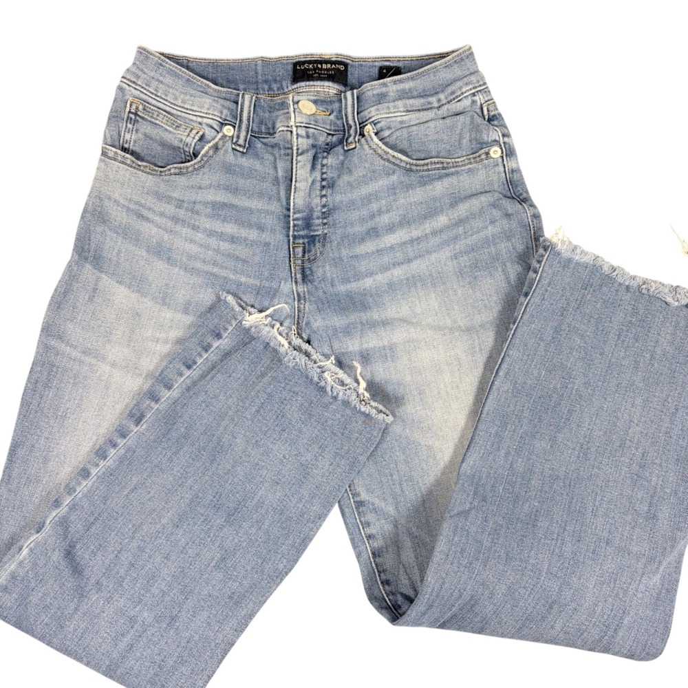 Lucky Brand Ava Mid Rise Crop Mini Boot Jeans Light Wash Raw Hem Size 4 27 - Picture 2 of 12